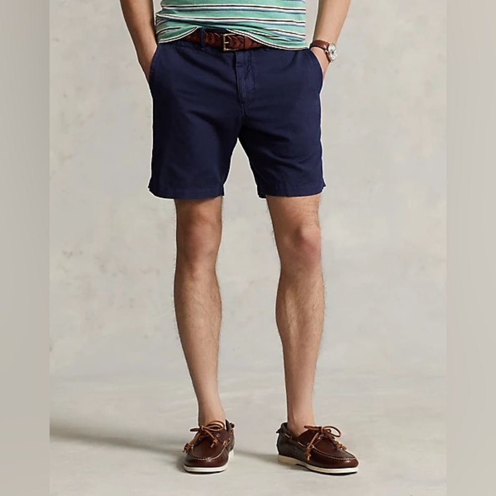 NWT Polo Ralph Lauren 8-Inch Navy Straight Fit Linen-Cotton Shorts 33 W